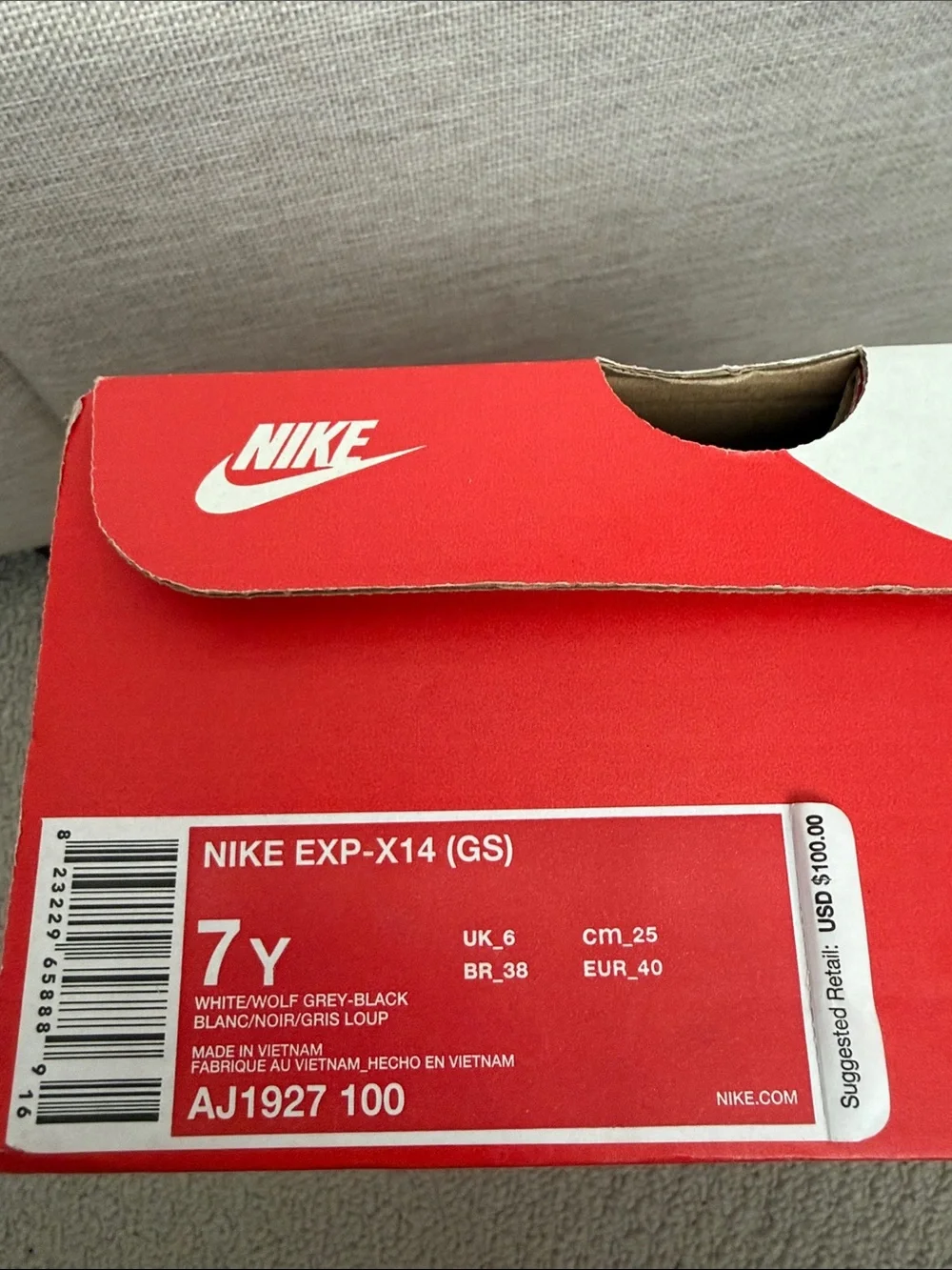 Nike EXP-X14 (GS) White/Wolf Grey-Black Sneakers - Size: 7Y